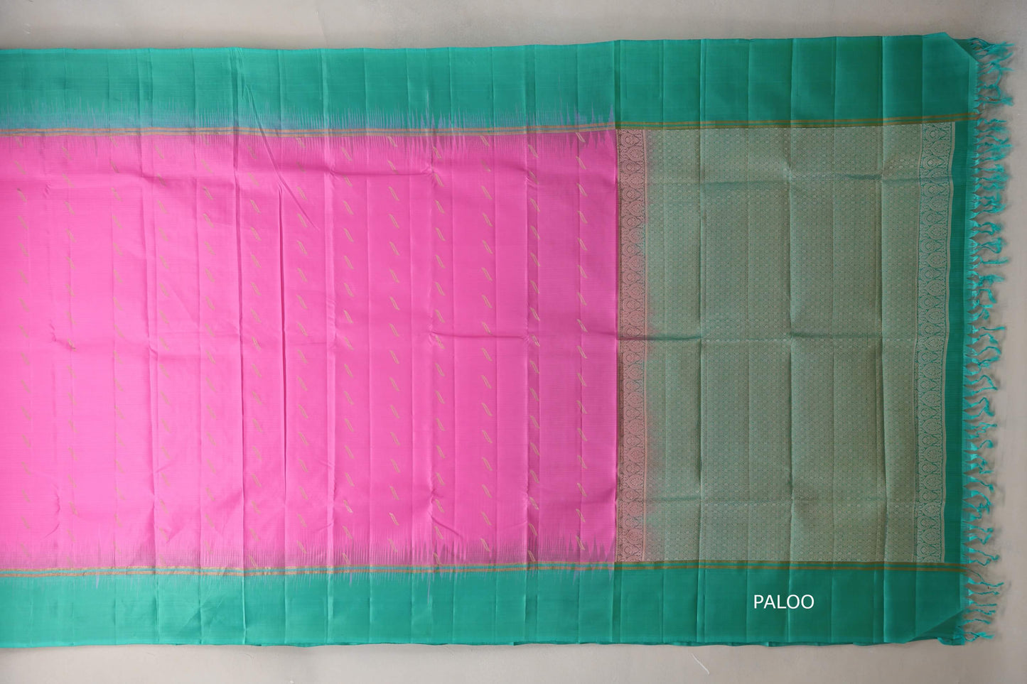 Bright pink with Rama Green borders Light Weight Kanjivaram Silk Saree SS9844