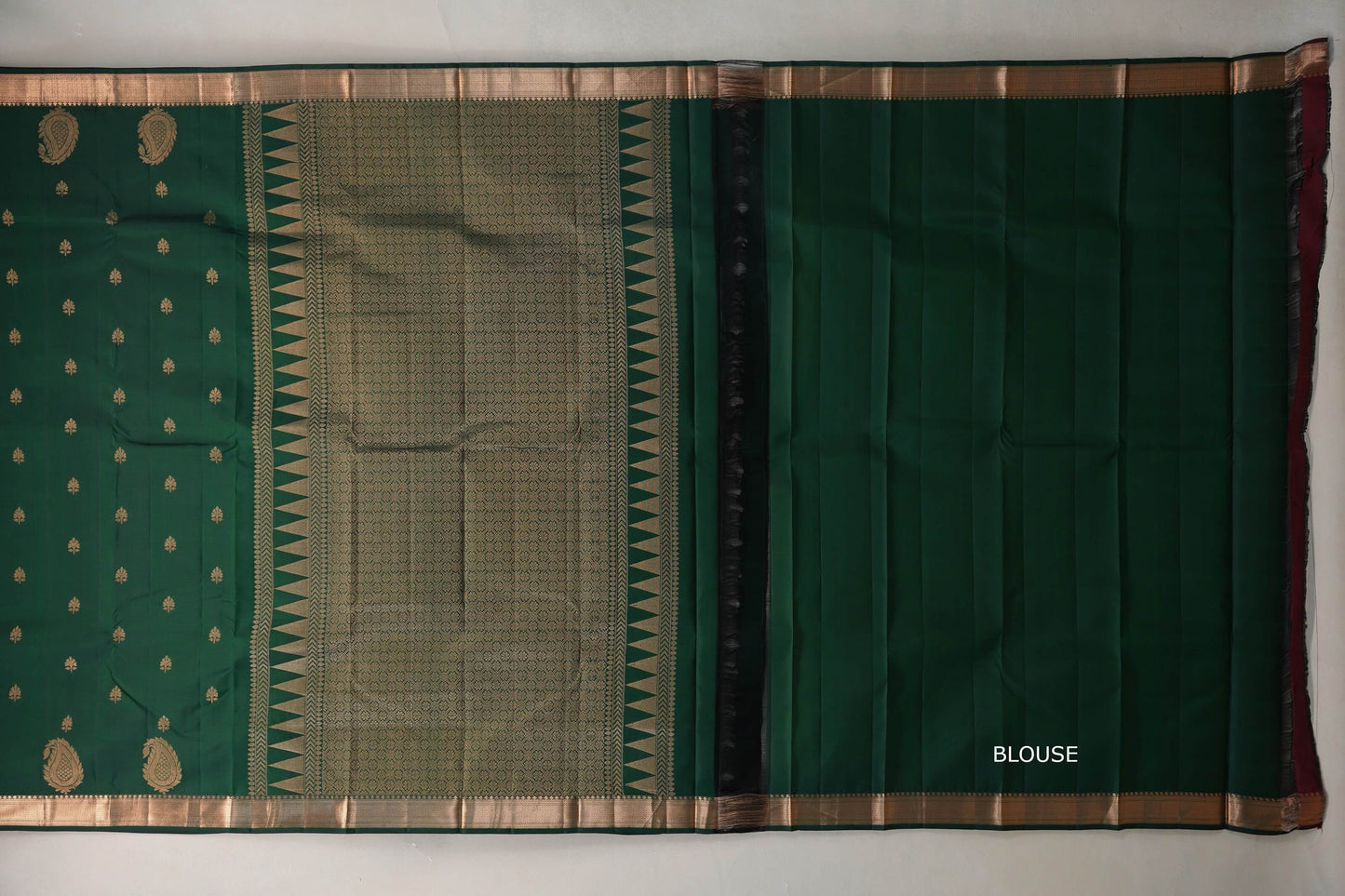 Deep bottle green Light Weight Kanjivaram Silk Saree blouse