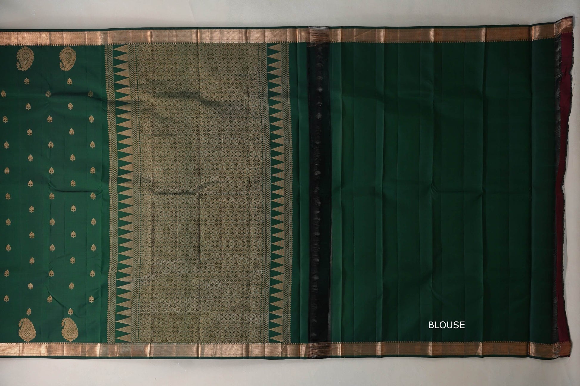 Deep bottle green Light Weight Kanjivaram Silk Saree blouse
