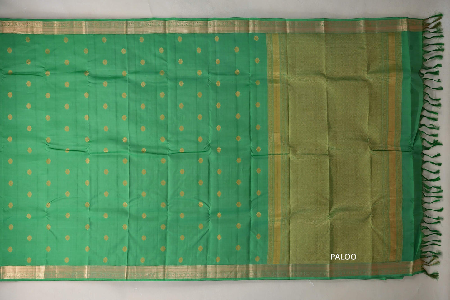 Light Parrot Green Light Weight Kanjivaram Silk Saree paloo