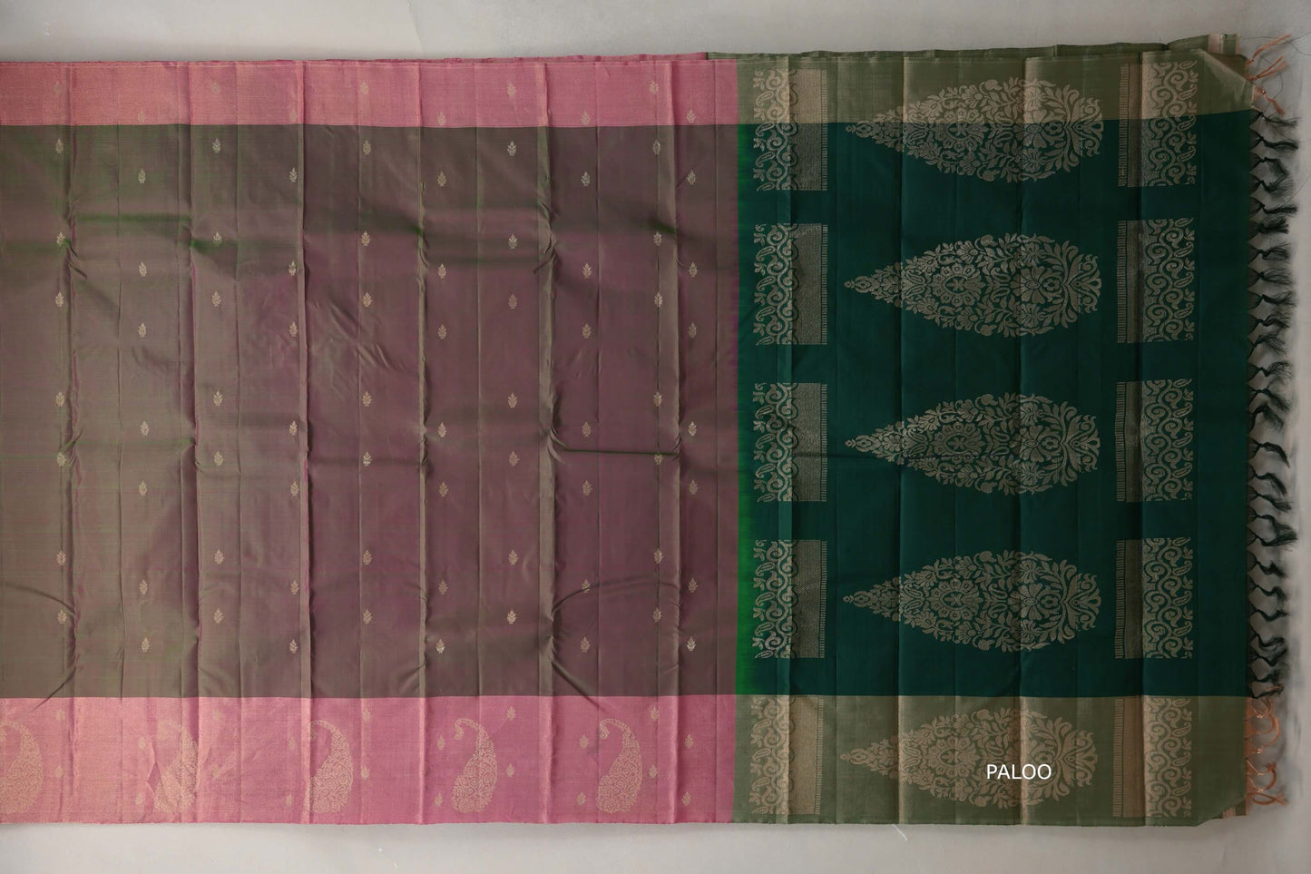 Dual Tone of Pink & Green Light Weight Kanjivaram Silk Saree paloo