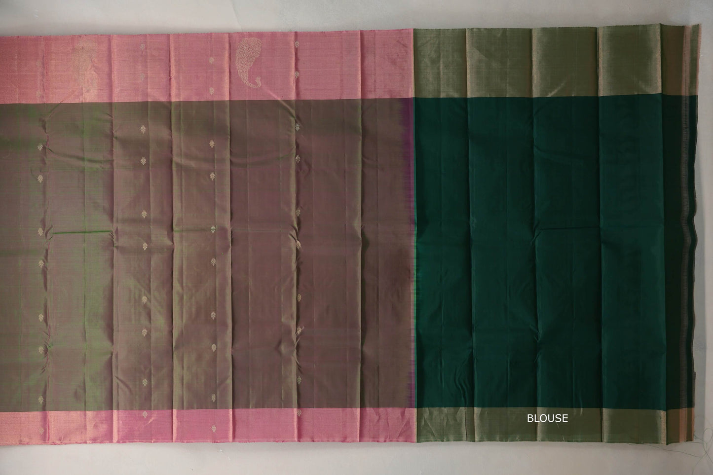Dual Tone of Pink & Green Light Weight Kanjivaram Silk Saree blouse