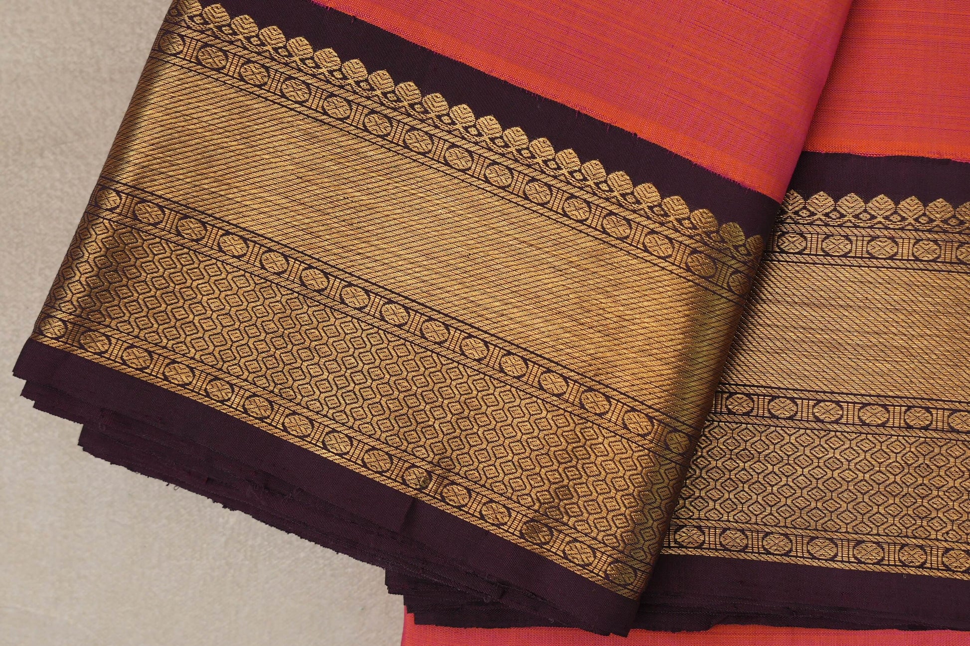 Dual Tone of Orange & Pink Plant Based Kanjivaram Silk Saree border