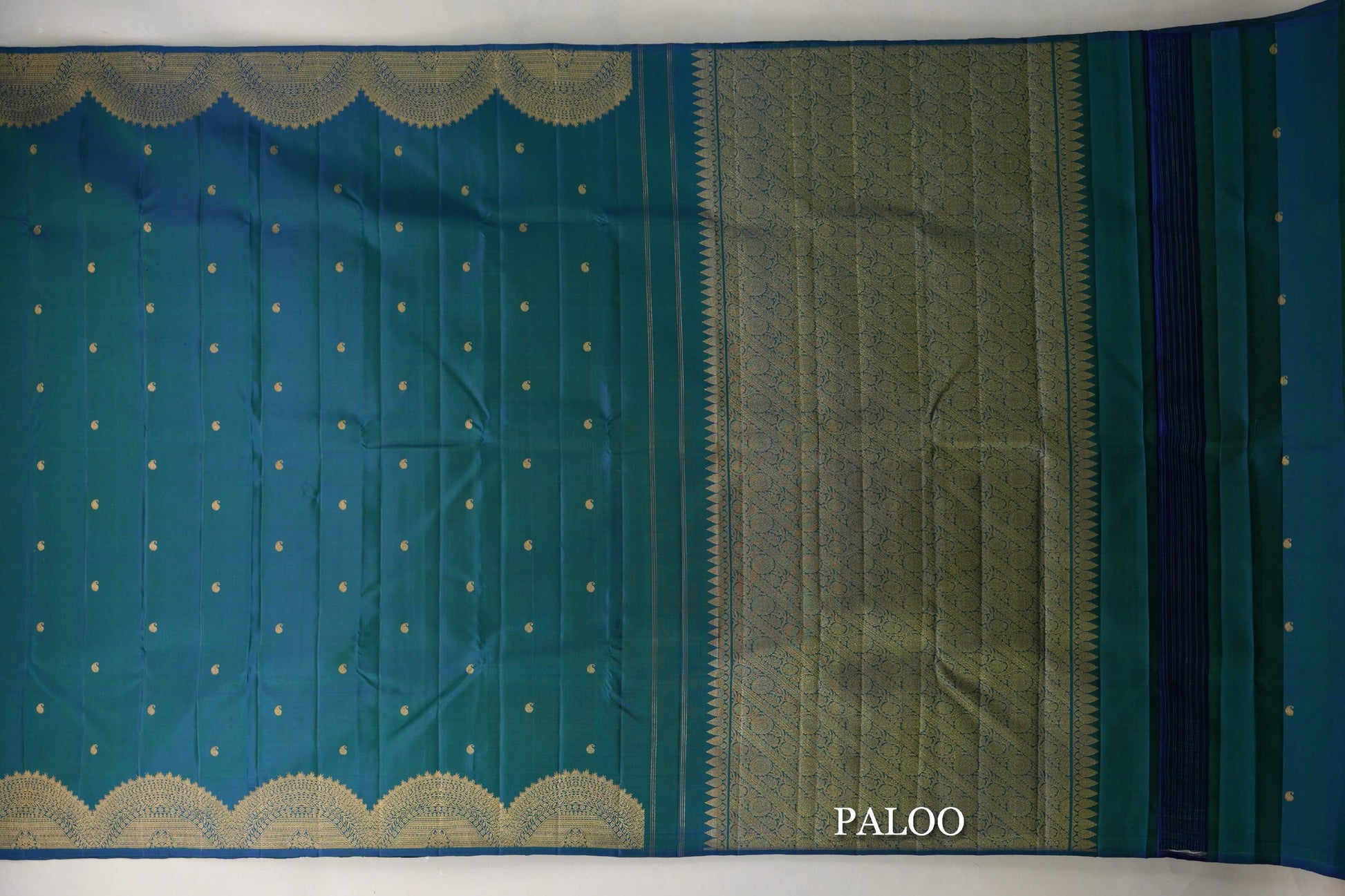 Peacock Blue Plant Based Kanjivaram Silk Saree paloo