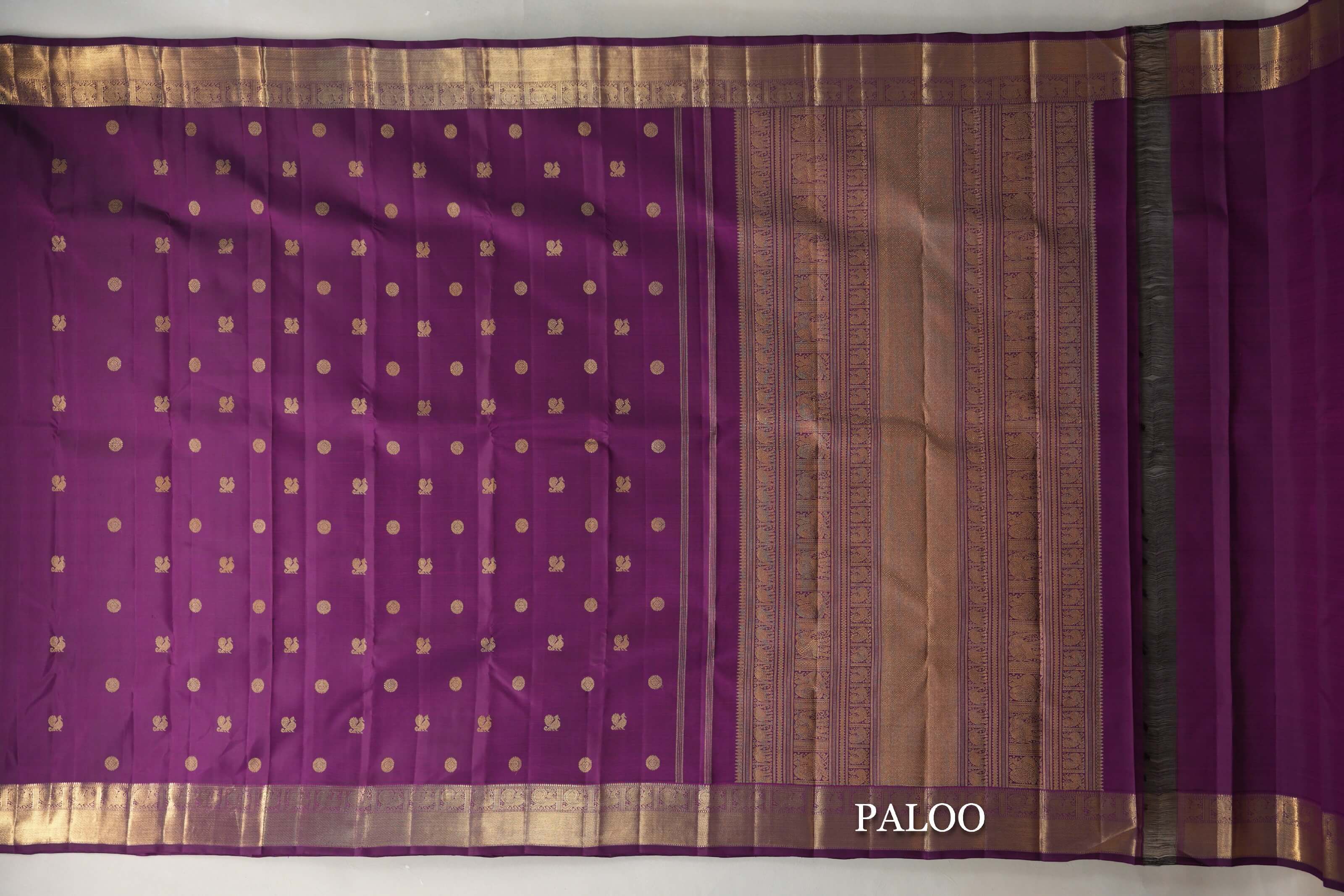 Deep Magenta Vintage Heirloom Kanjivaram Silk Saree paloo
