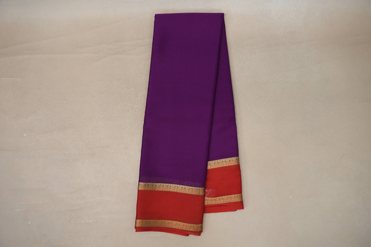 Online Violet Purple with Tomato Red Borders Mysore Silk Saree