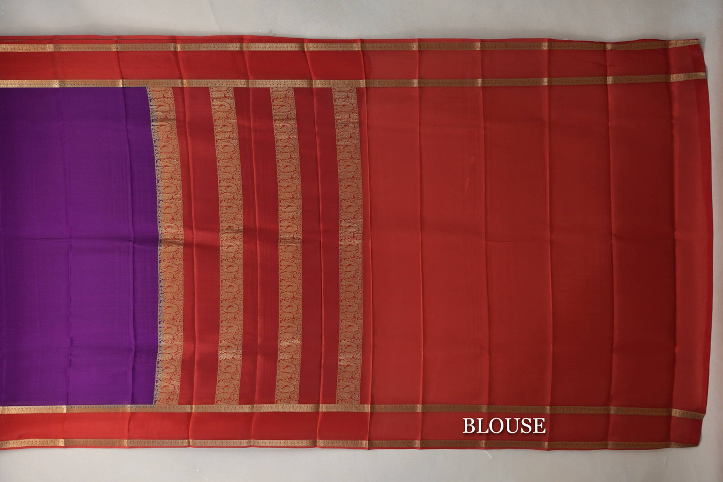 Violet Purple with Tomato Red Borders Mysore Silk Saree blouse