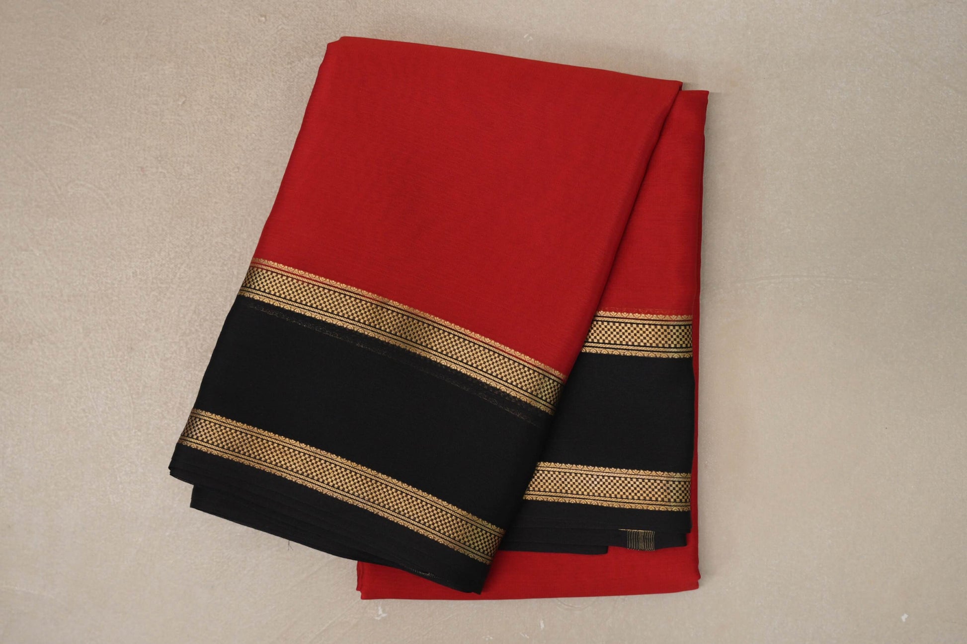 Bright Red with Black Borders Mysore Silk Saree