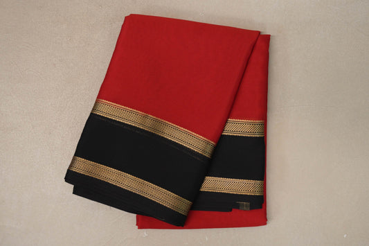 Bright Red with Black Borders Mysore Silk Saree