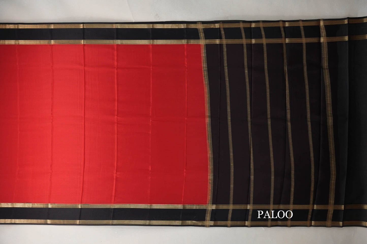 Bright Red with Black Borders Mysore Silk Saree paloo