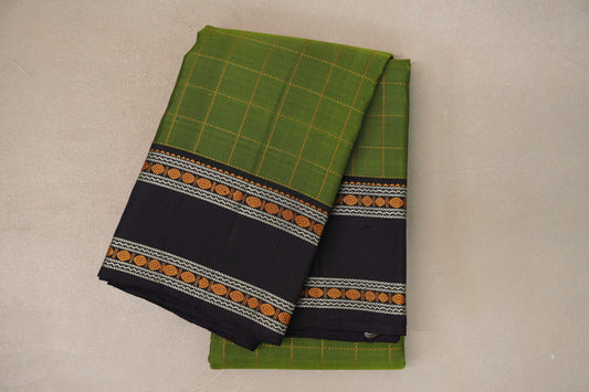 Parrot Green with Black Borders Vintage Thread Woven Kanjivaram Silk Saree