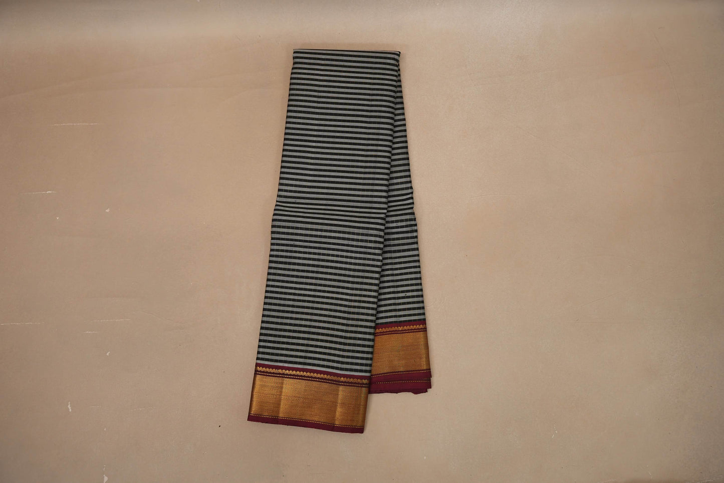 Black and grey stripe Vintage Kanjivaram Silk Saree SS8688