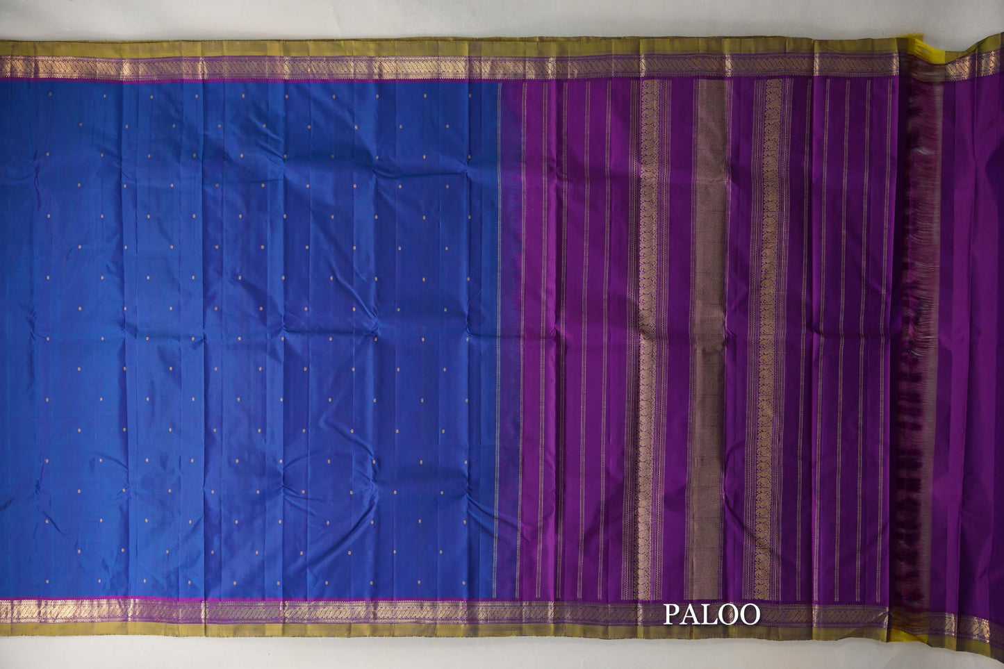 Classic Blue with Deep Magenta with Olive Yellow Borders Vintage Kanjivaram Silk Saree paloo