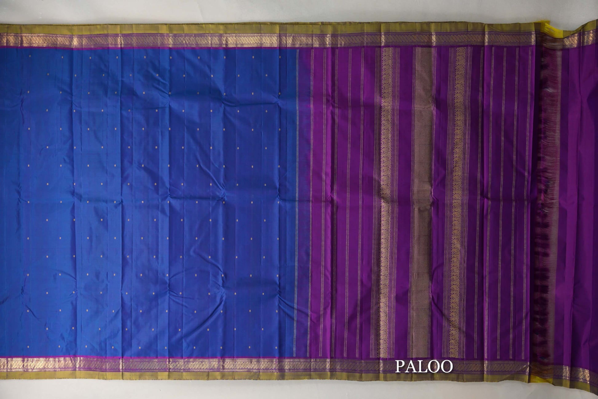 Classic Blue with Deep Magenta with Olive Yellow Borders Vintage Kanjivaram Silk Saree paloo