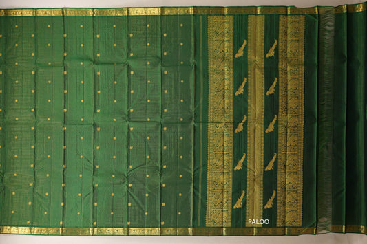 Deep Bottle Green Vintage Kanjivaram Silk Saree paloo