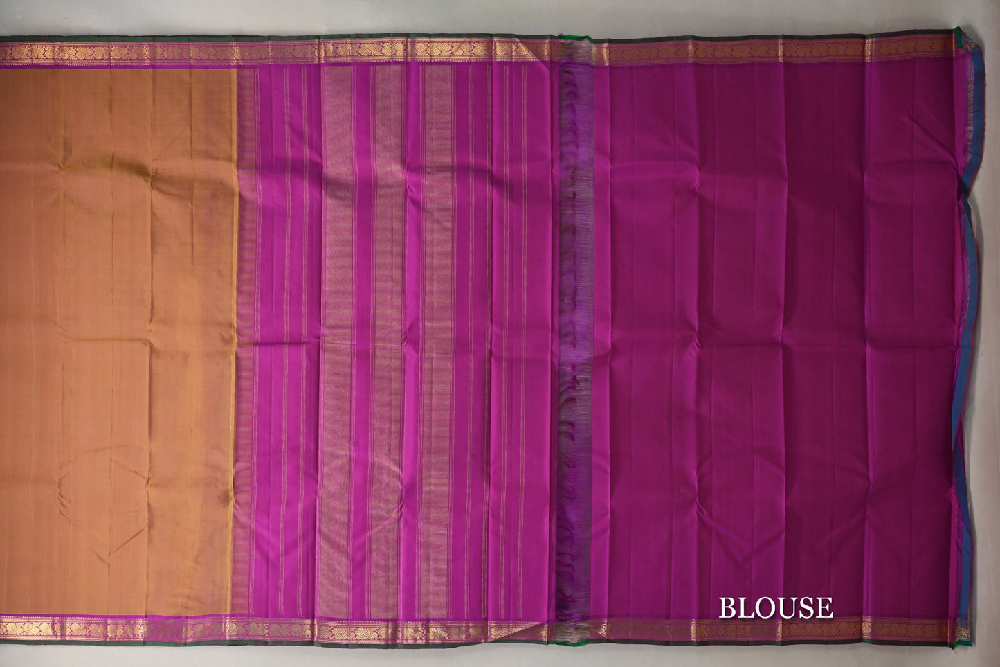 Dual Tone of Green & Pink Vintage Kanjivaram Silk Saree blouse
