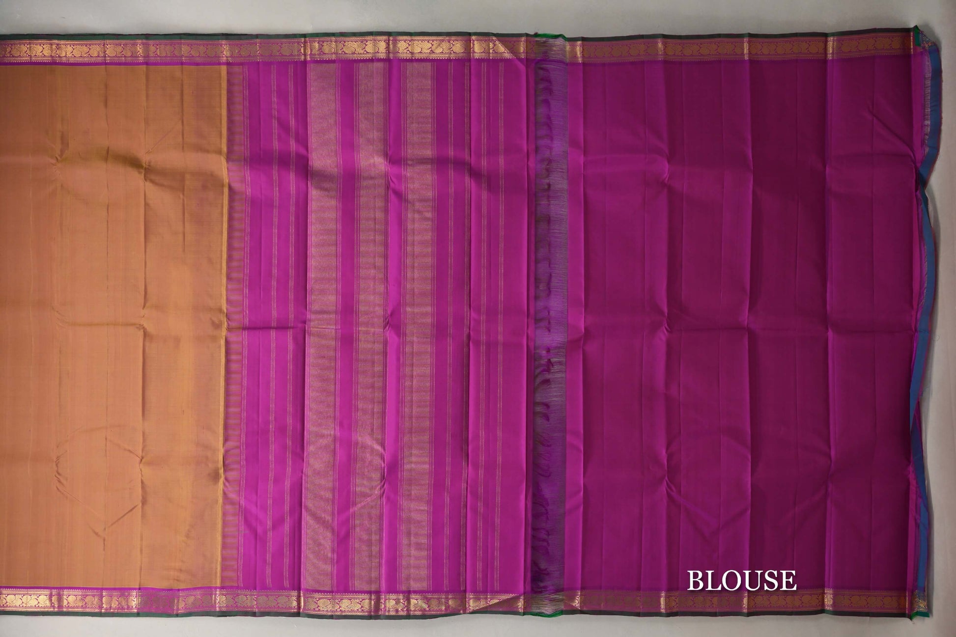 Dual Tone of Green & Pink Vintage Kanjivaram Silk Saree blouse