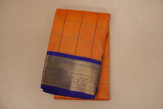 Mango yellow with Royal blue border Vintage Kanjivaram Silk Saree SS8696
