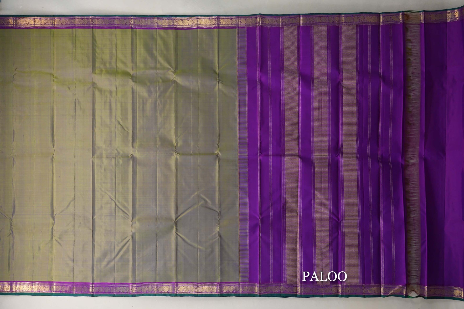 Dual Tone of Green & Blue Vintage Kanjivaram Silk Saree paloo