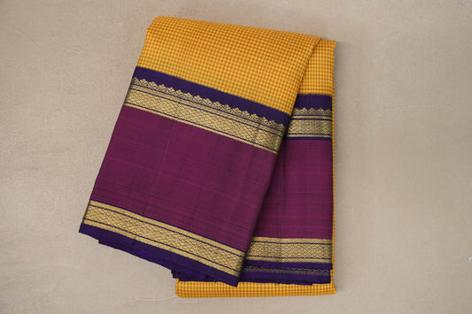 Yellow with Mustard Checks with Rettai Pettu Borders Vintage Kanjivaram Silk Saree