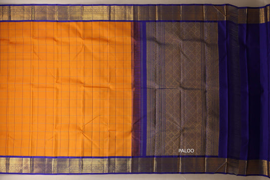Mango yellow with Royal blue border Vintage Kanjivaram Silk Saree SS8696