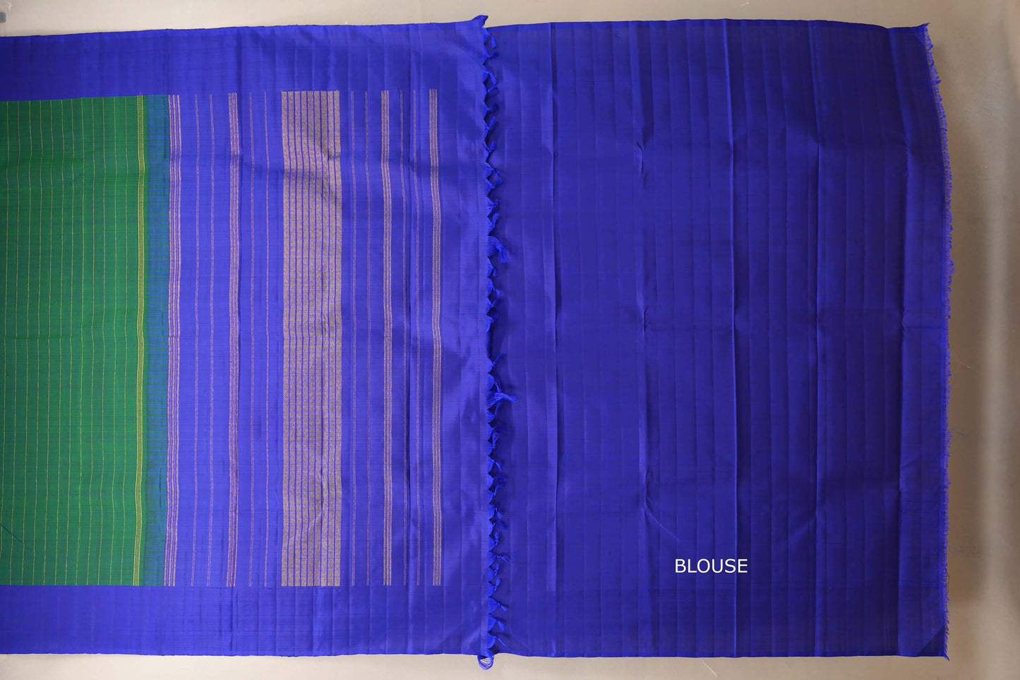 Emerald green with Royal blue border Vintage Kanjivaram Silk Saree  blouse