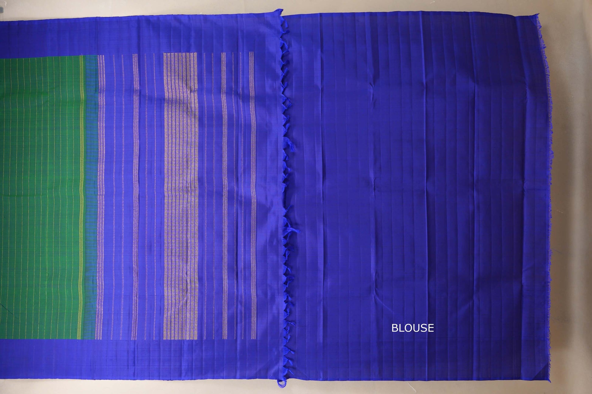 Emerald green with Royal blue border Vintage Kanjivaram Silk Saree  blouse