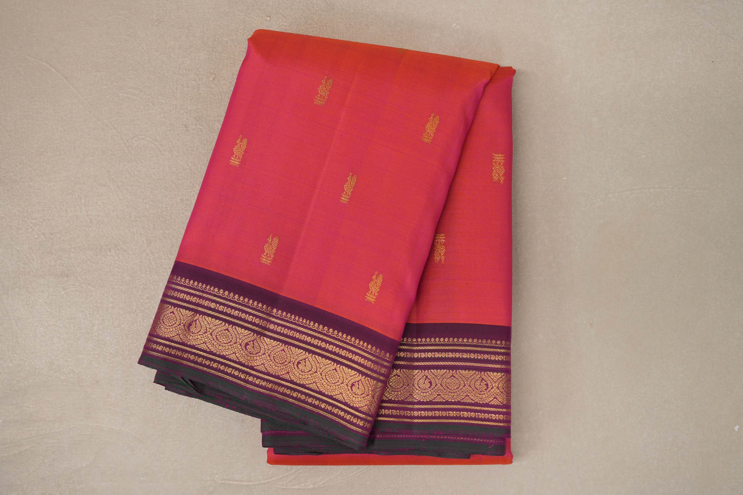 Dual Tone of Orange & Pink Vintage Kanjivaram Silk Saree