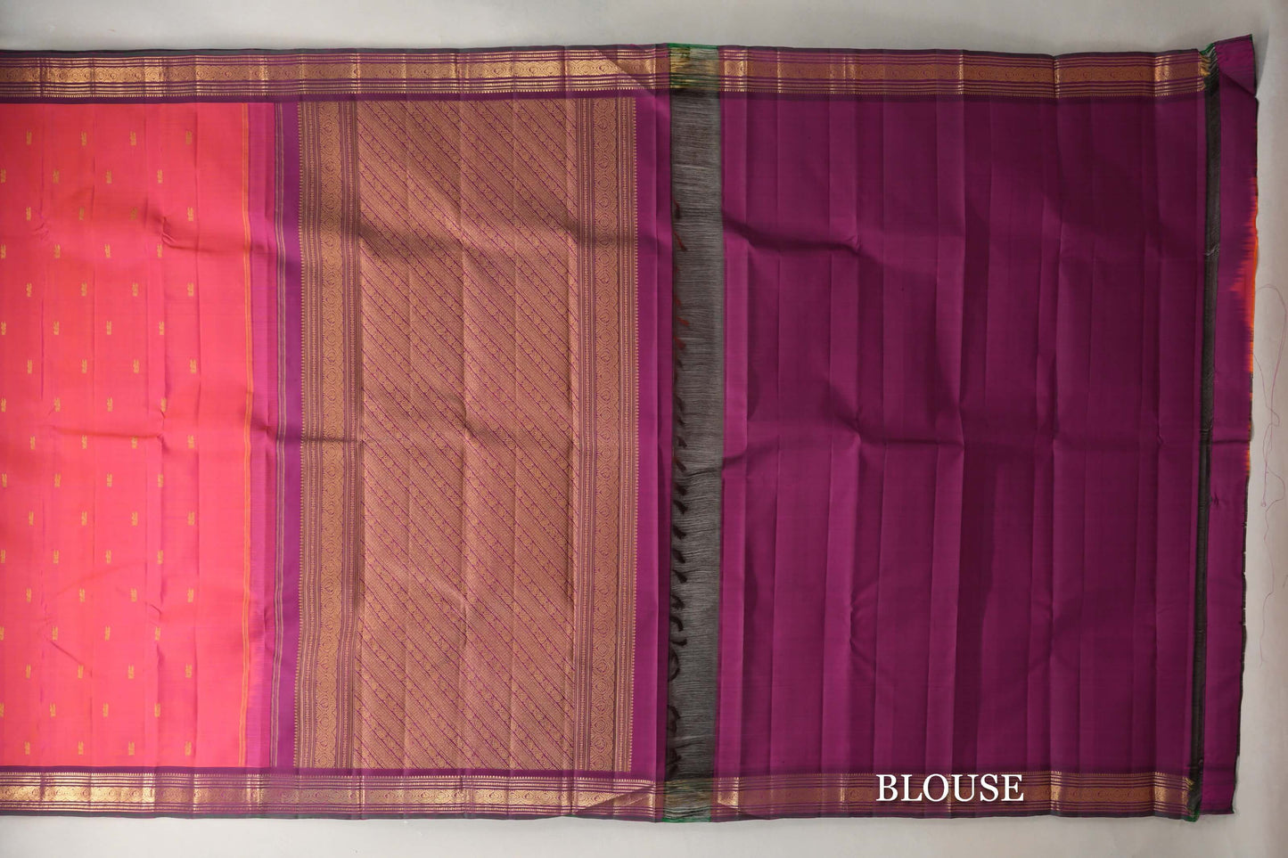 Dual Tone of Orange & Pink Vintage Kanjivaram Silk Saree blouse