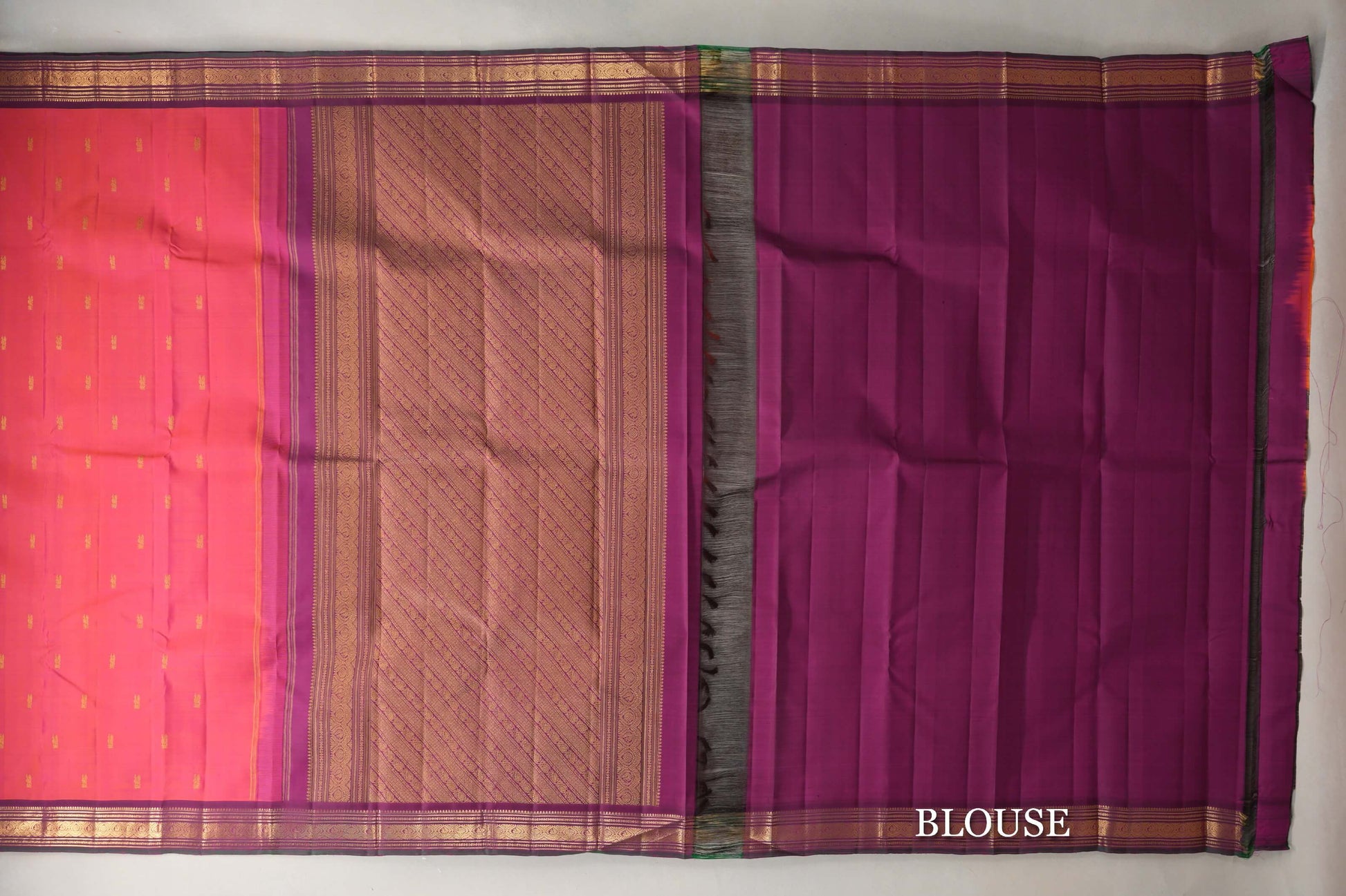 Dual Tone of Orange & Pink Vintage Kanjivaram Silk Saree blouse