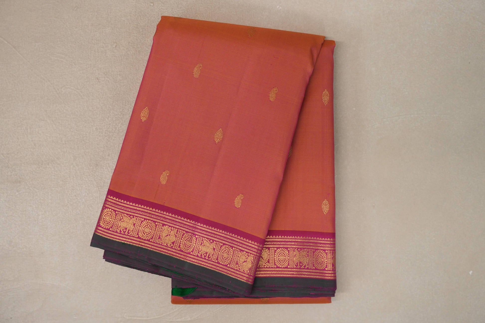 Dual Tone of Mustard & Pink Vintage Kanjivaram Silk Saree