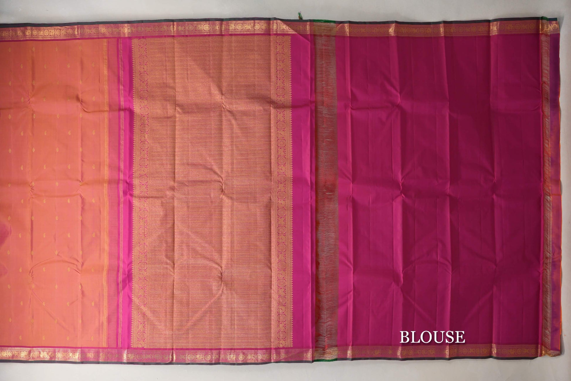 Dual Tone of Mustard & Pink Vintage Kanjivaram Silk Saree blouse