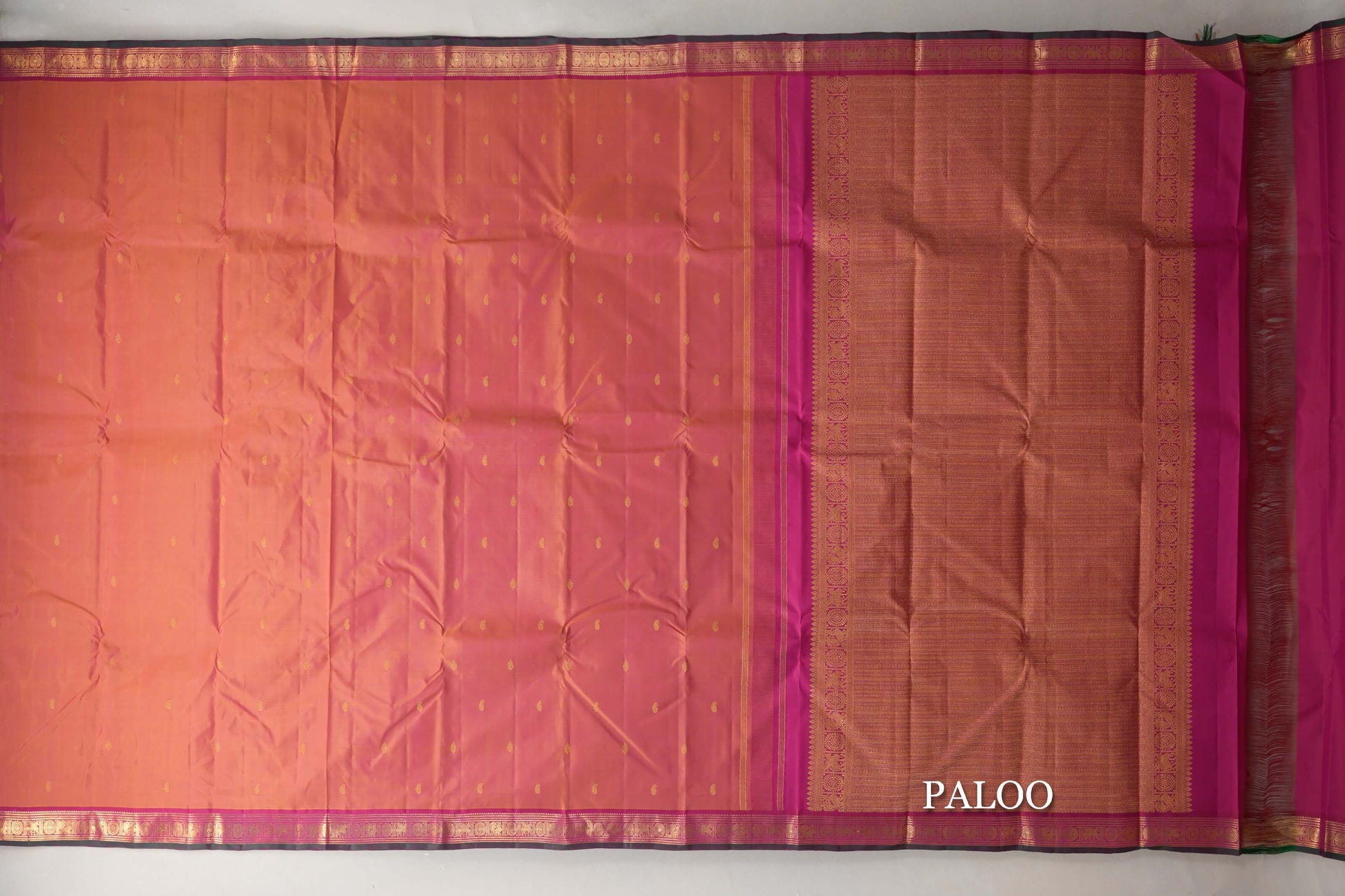 Dual Tone of Mustard & Pink Vintage Kanjivaram Silk Saree paloo