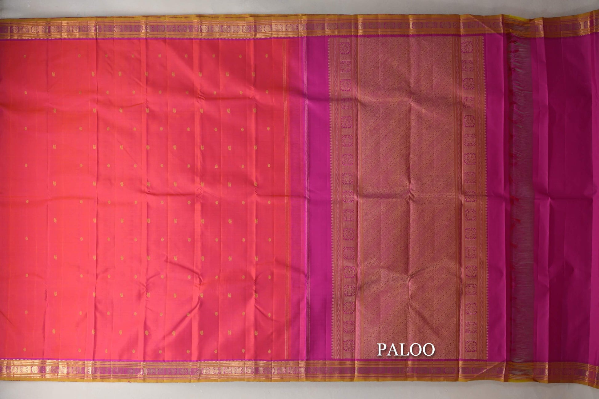 Dual Tone of Orange & Pink Vintage Kanjivaram Silk Saree paloo