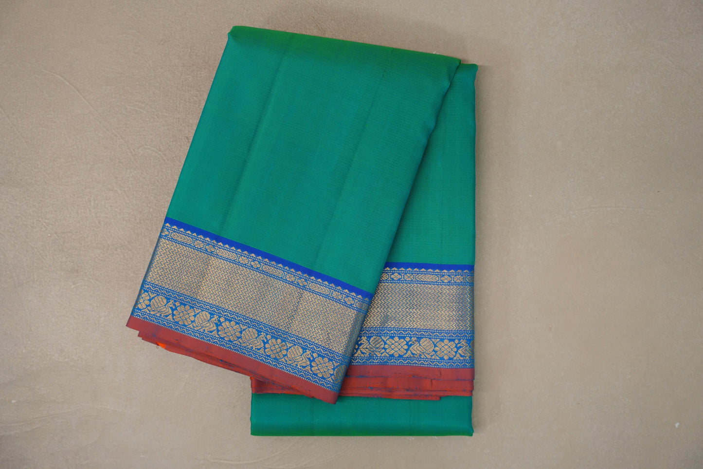 Dual Tone of Blue & Green with Bright Blue Borders Vintage Kanjivaram Silk Saree