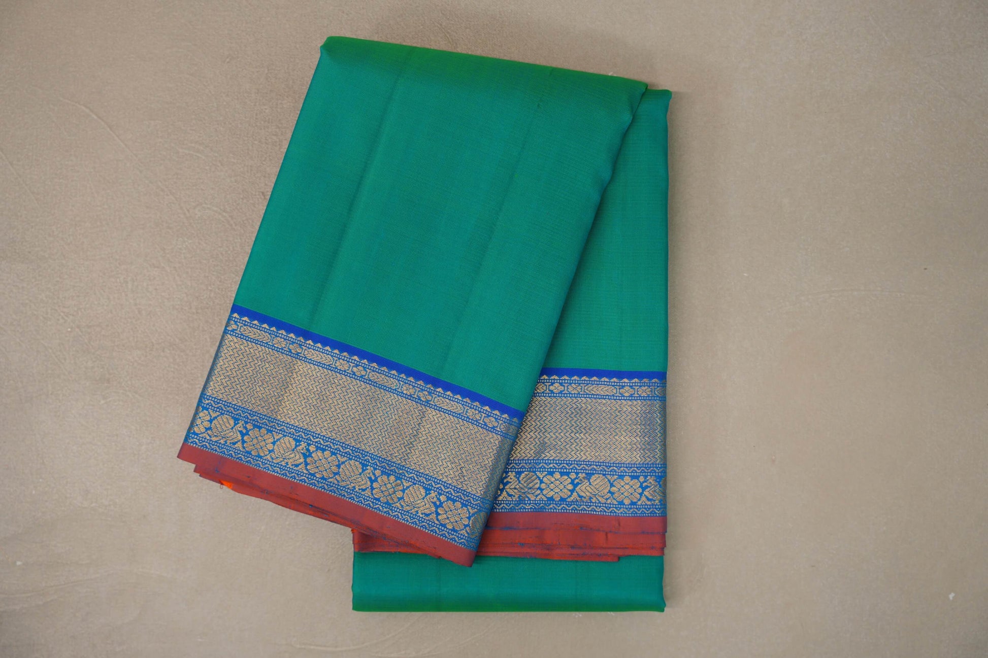 Dual Tone of Blue & Green with Bright Blue Borders Vintage Kanjivaram Silk Saree
