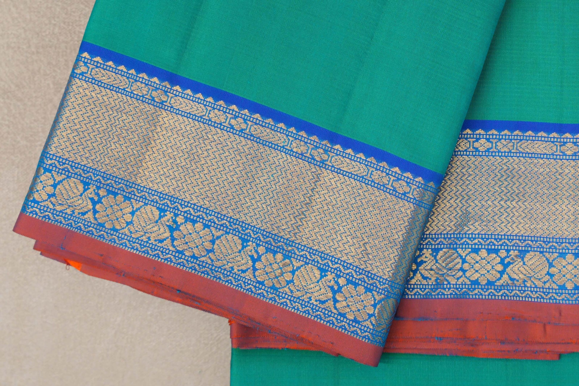 Dual Tone of Blue & Green Vintage Kanjivaram Silk Saree border