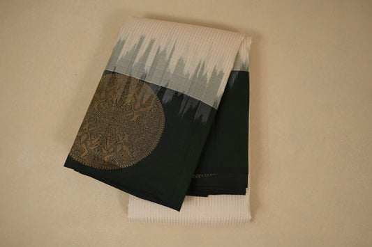 Off white light weight kanchipuram silk saree 