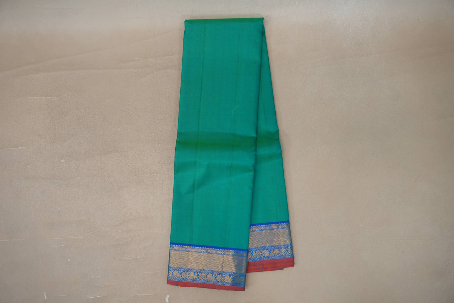 Online Dual Tone of Blue & Green with Bright Blue Borders Vintage Kanjivaram Silk Saree