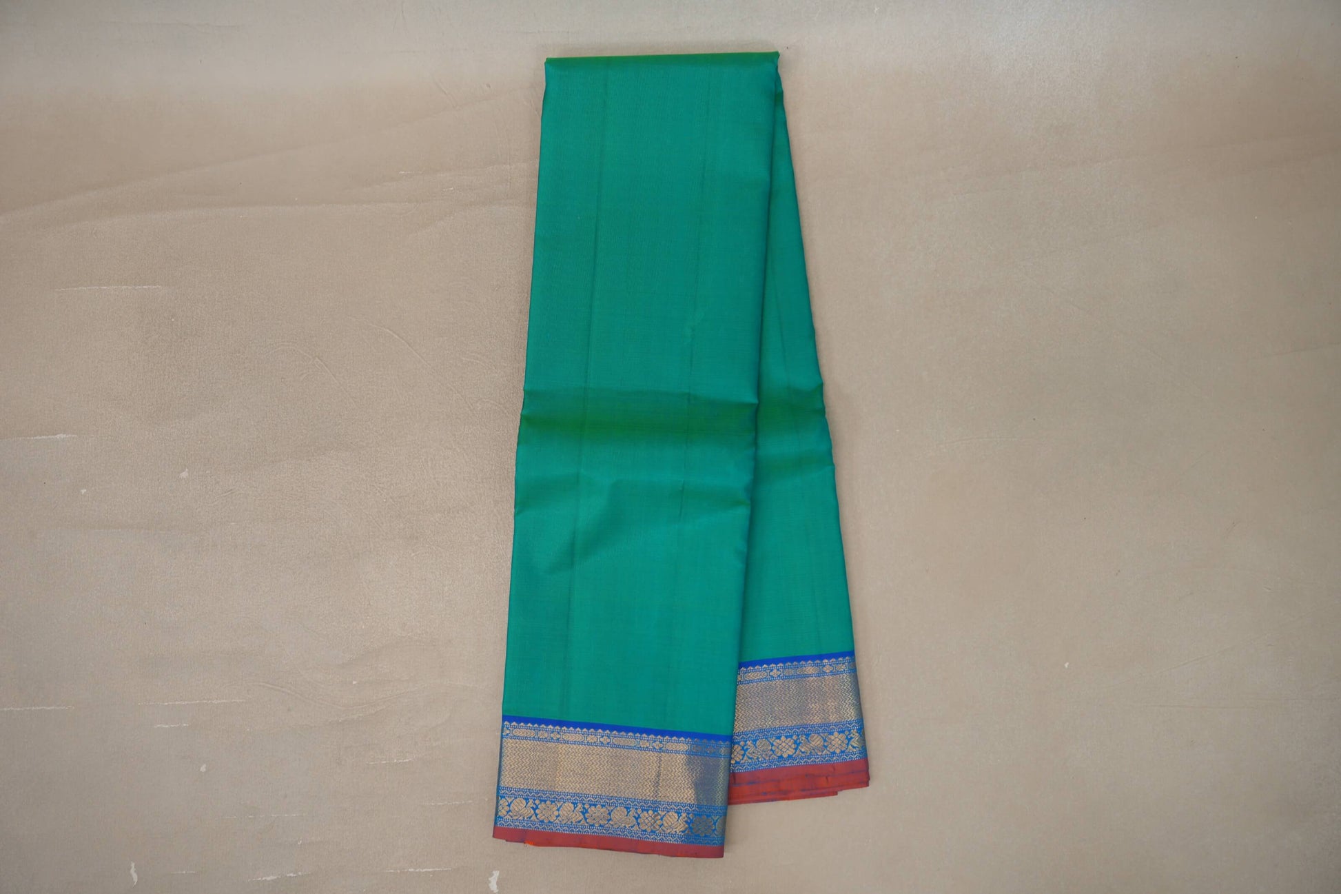 Online Dual Tone of Blue & Green with Bright Blue Borders Vintage Kanjivaram Silk Saree