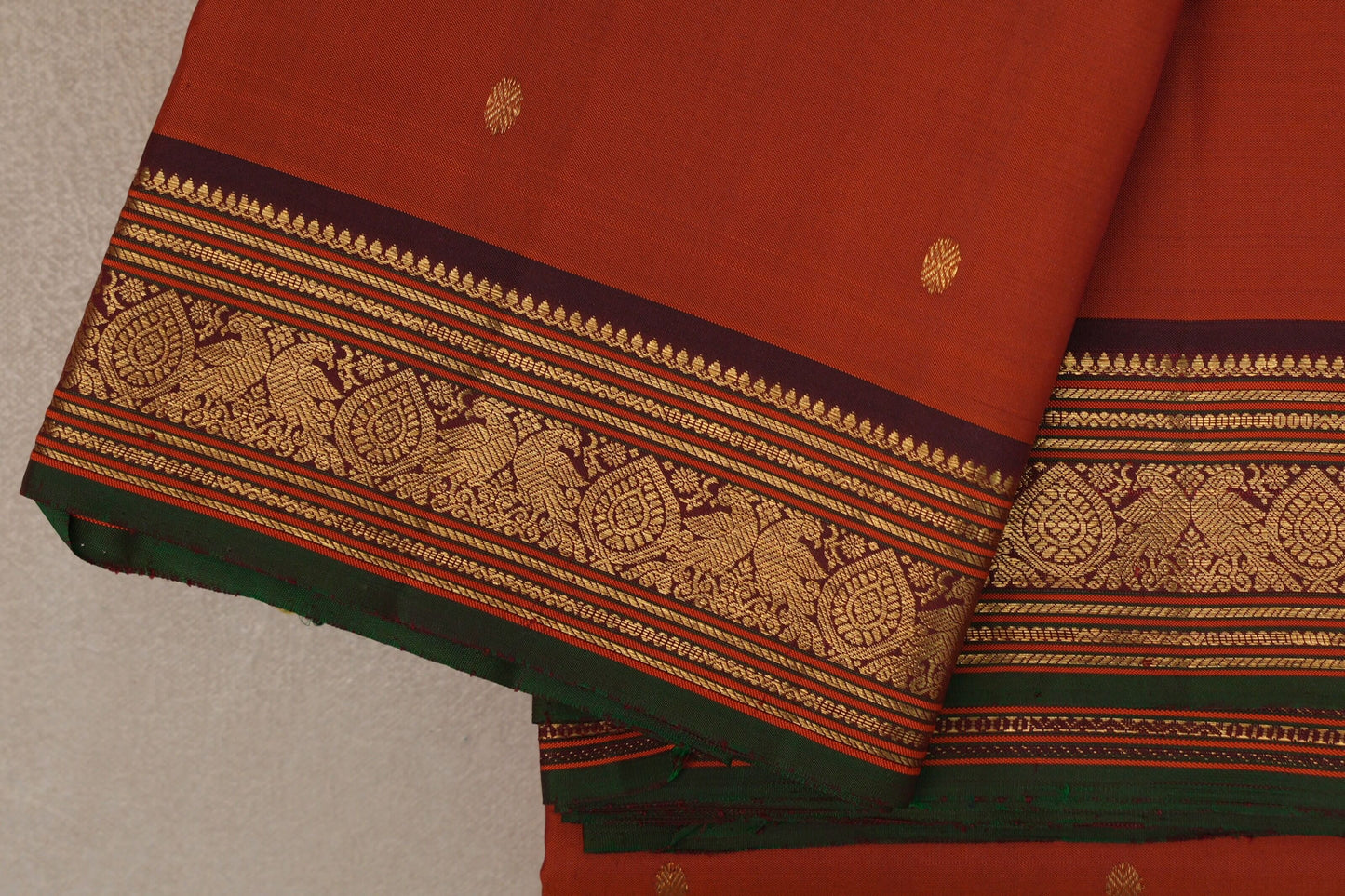 Rust Orange Vintage Kanjivaram Silk Saree border