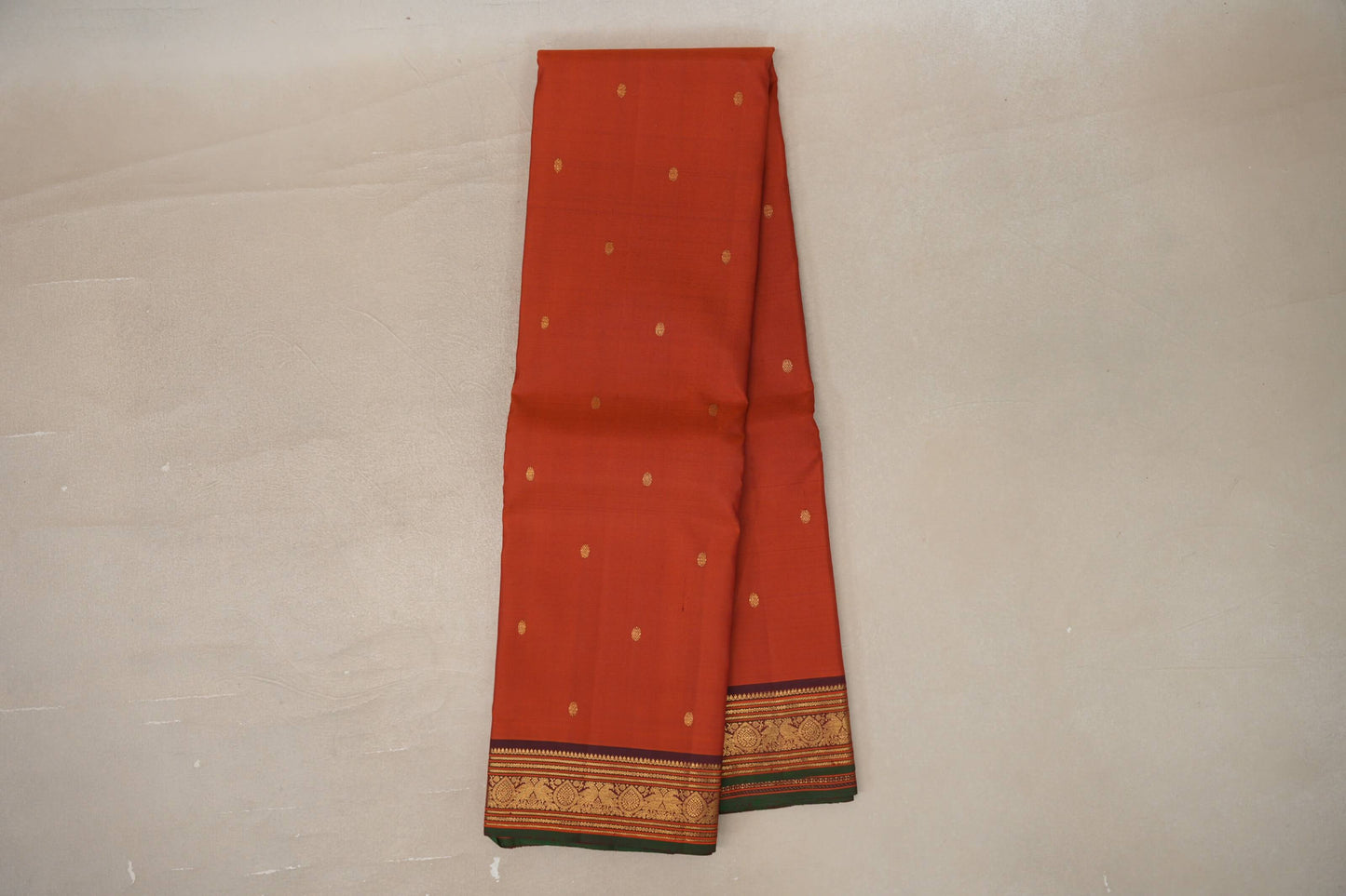 Online Rust Orange with Deep Plum Borders Vintage Kanjivaram Silk Saree