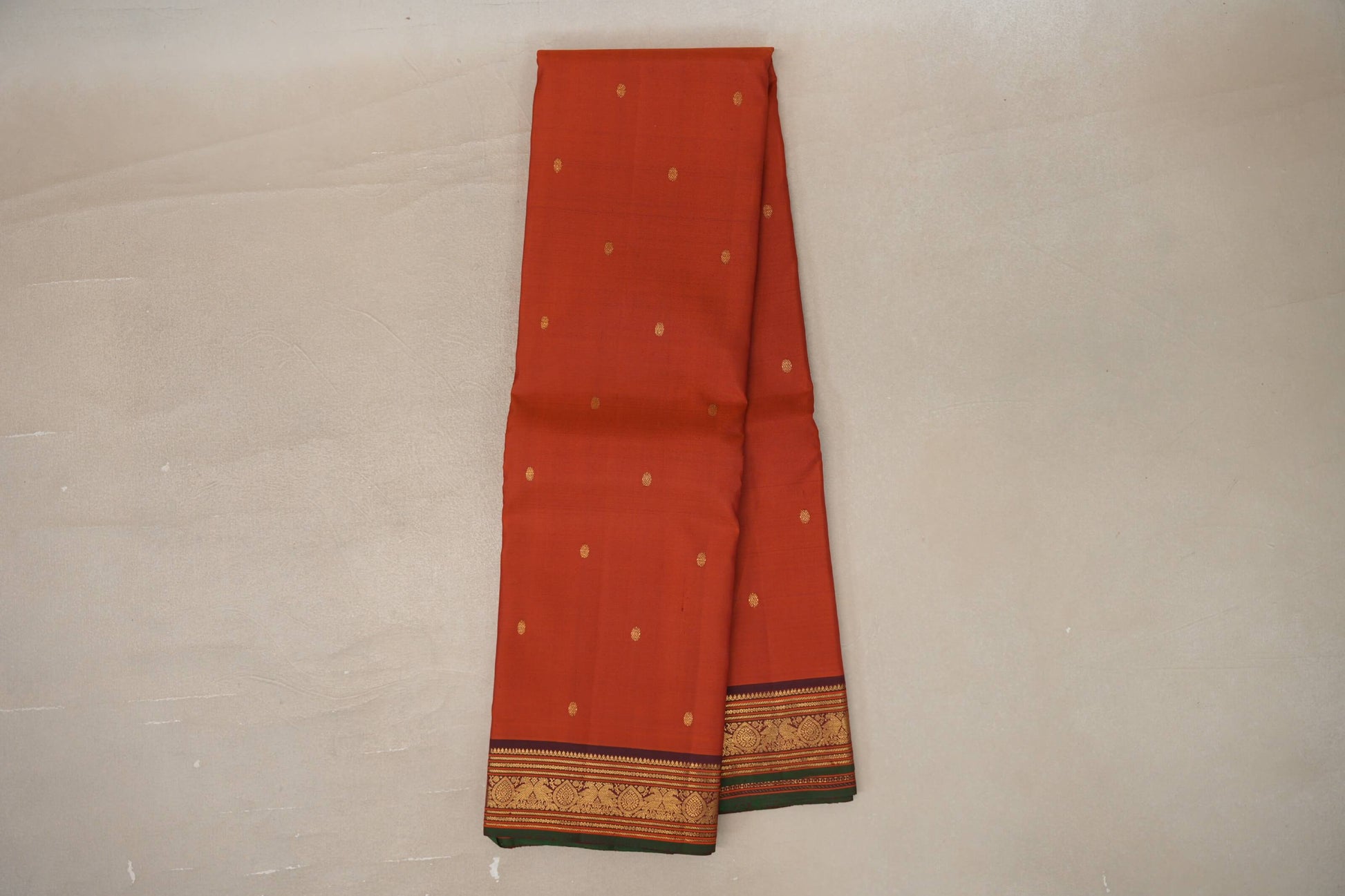 Online Rust Orange with Deep Plum Borders Vintage Kanjivaram Silk Saree