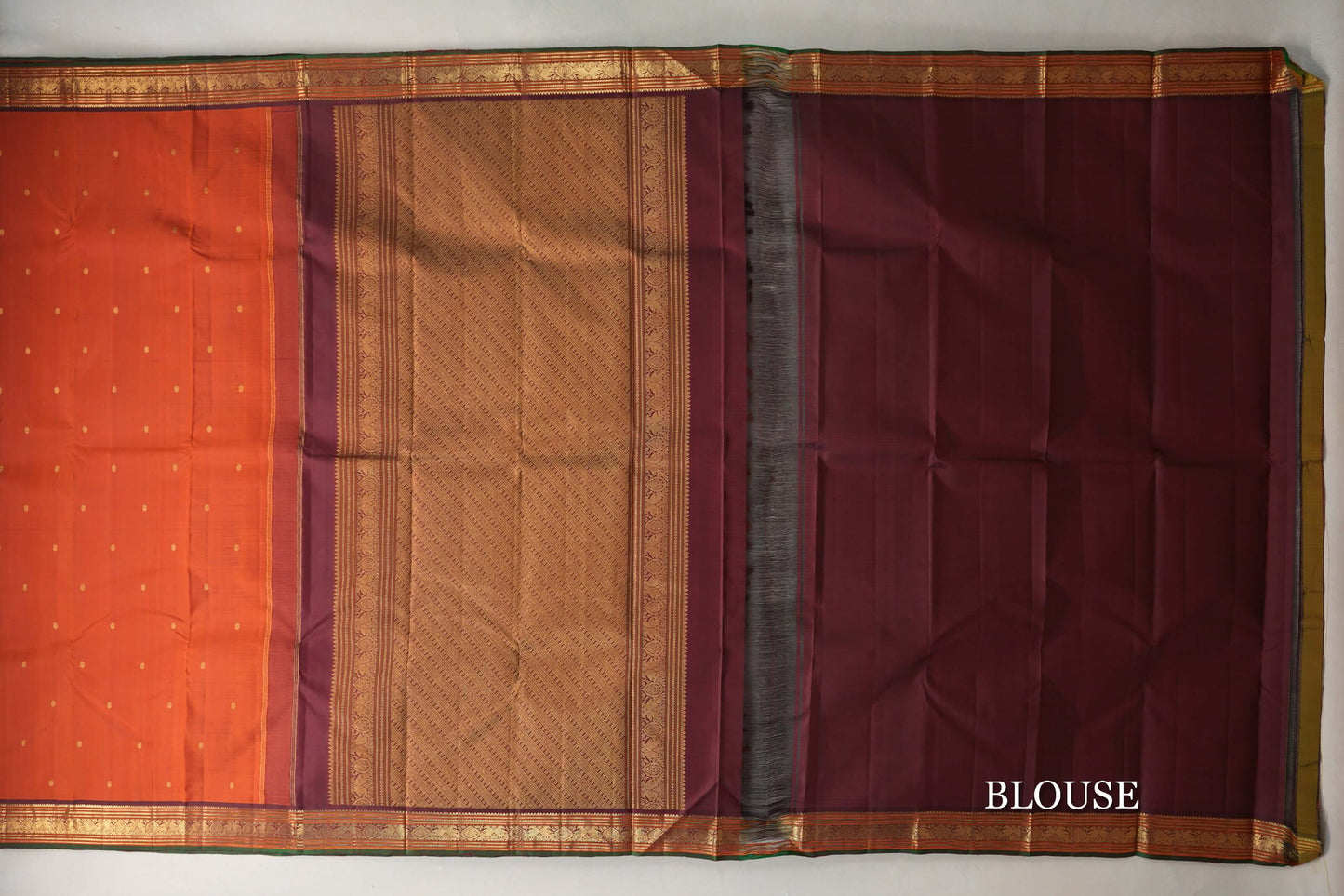 Rust Orange with Deep Plum Borders Vintage Kanjivaram Silk Saree blouse