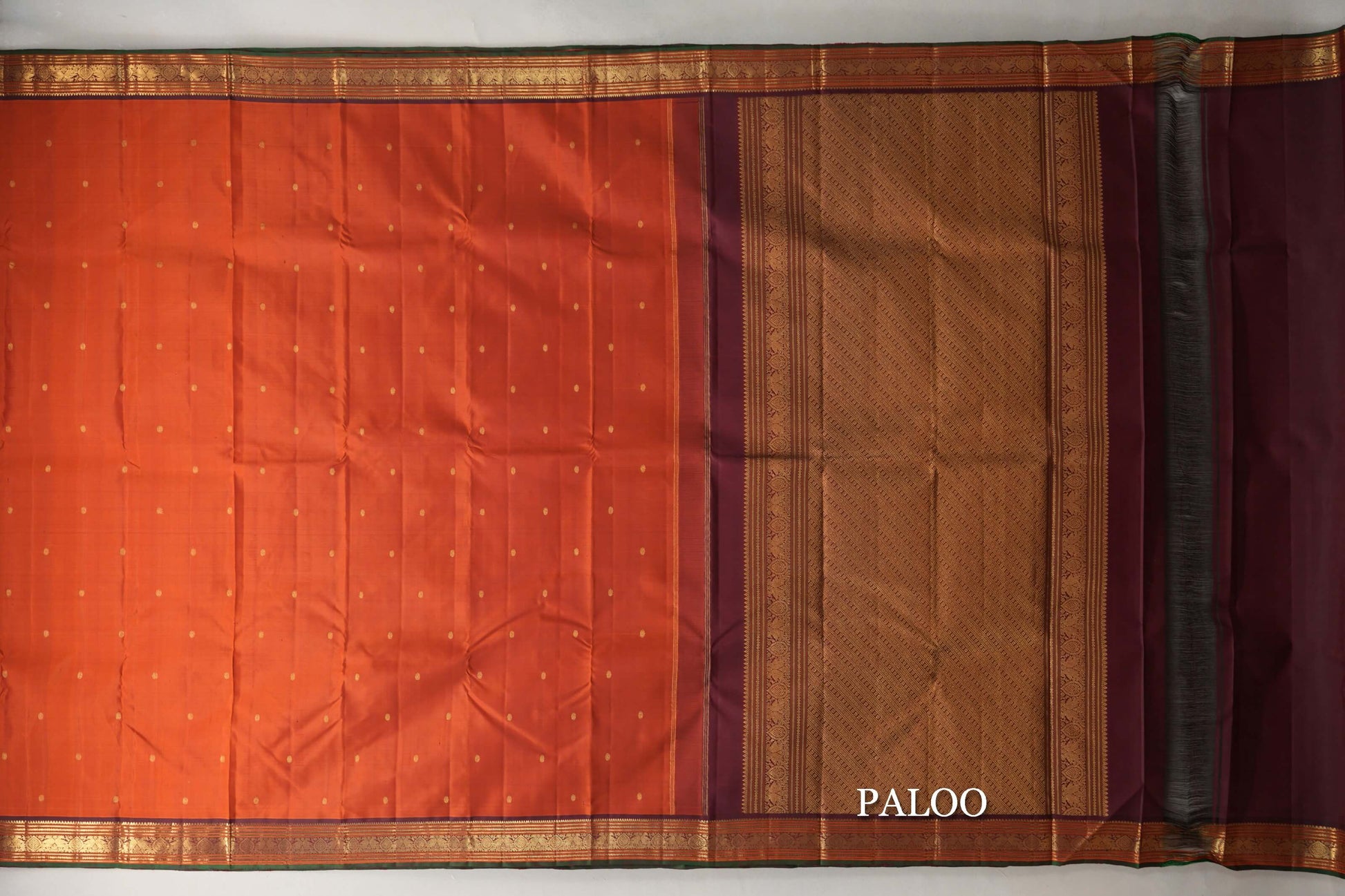 Rust Orange with Deep Plum Borders Vintage Kanjivaram Silk Saree paloo
