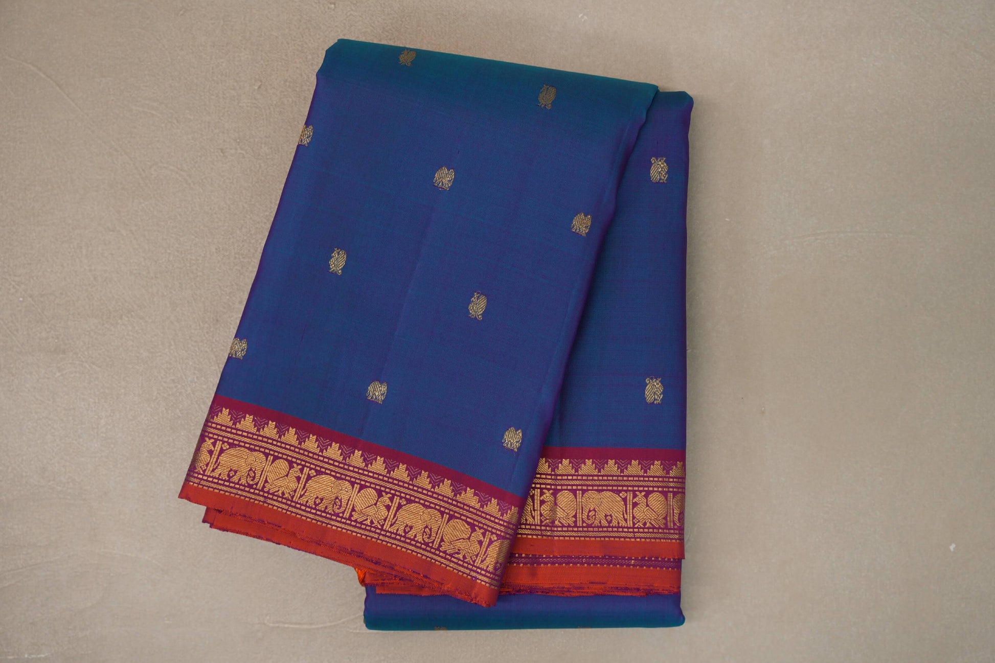Teal Blue with Magenta Pink Borders Vintage Kanjivaram Silk Saree