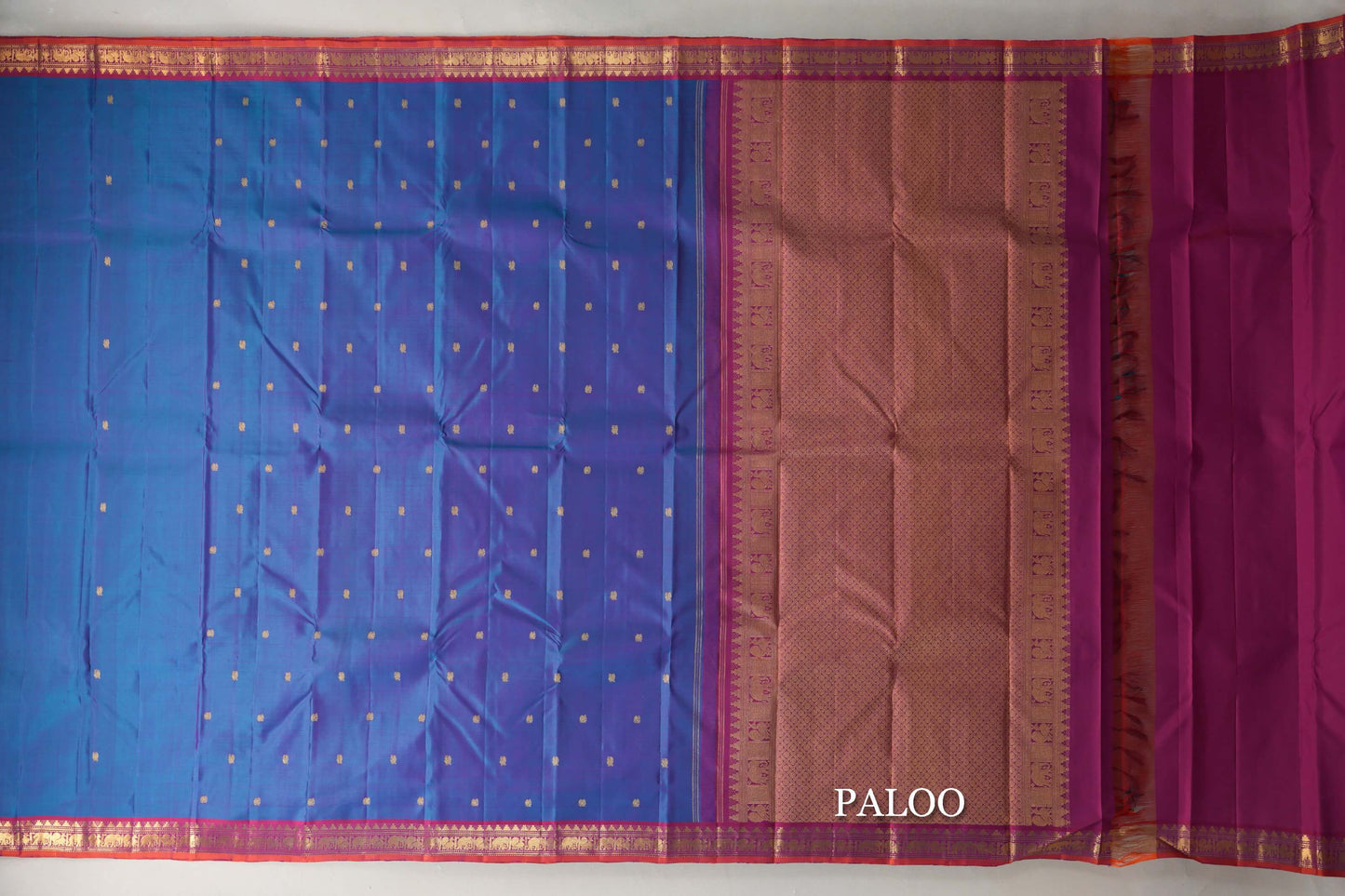 Teal Blue with Magenta Pink Borders Vintage Kanjivaram Silk Saree paloo