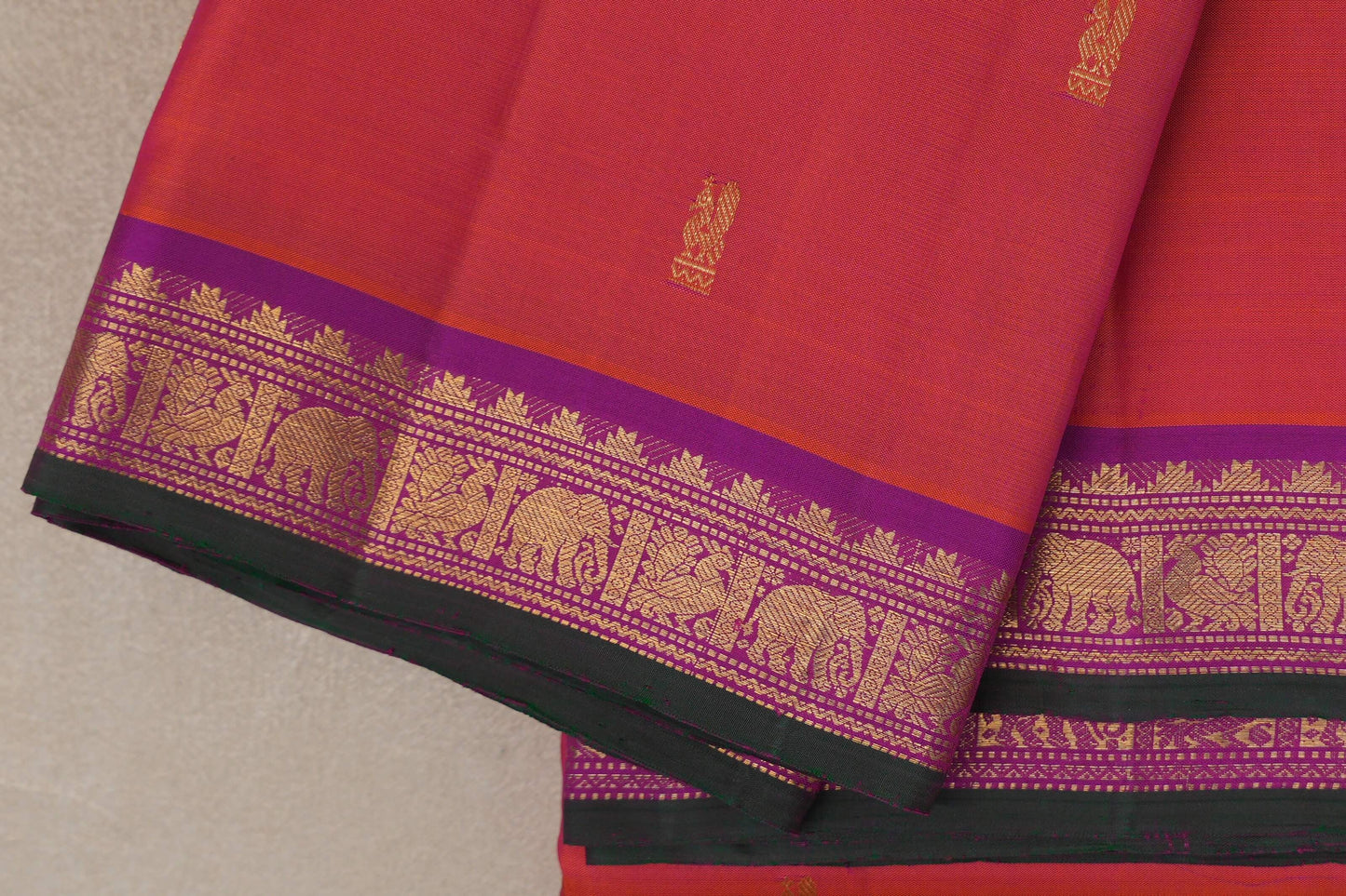 Dual Tone of Orange & Pink Vintage Kanjivaram Silk Saree borders