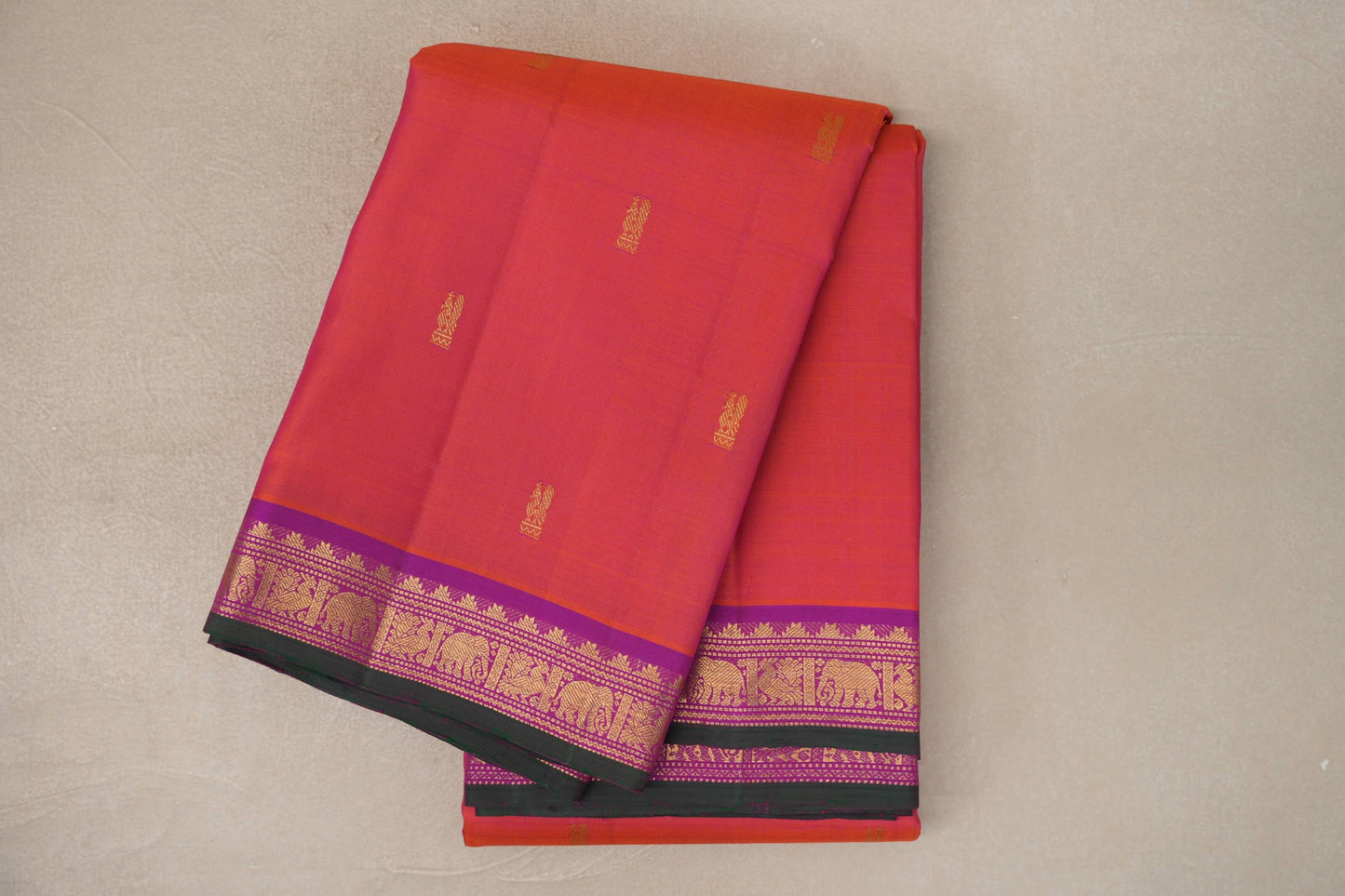 Dual Tone of Orange & Pink Vintage Kanjivaram Silk Saree