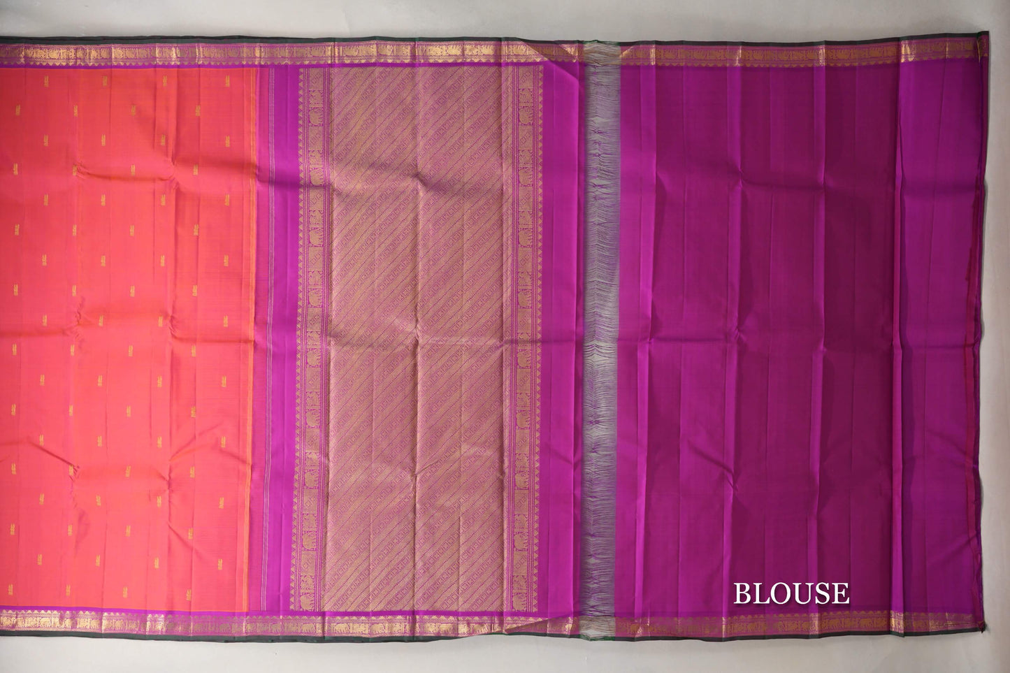 Dual Tone of Orange & Pink Vintage Kanjivaram Silk Saree blouse
